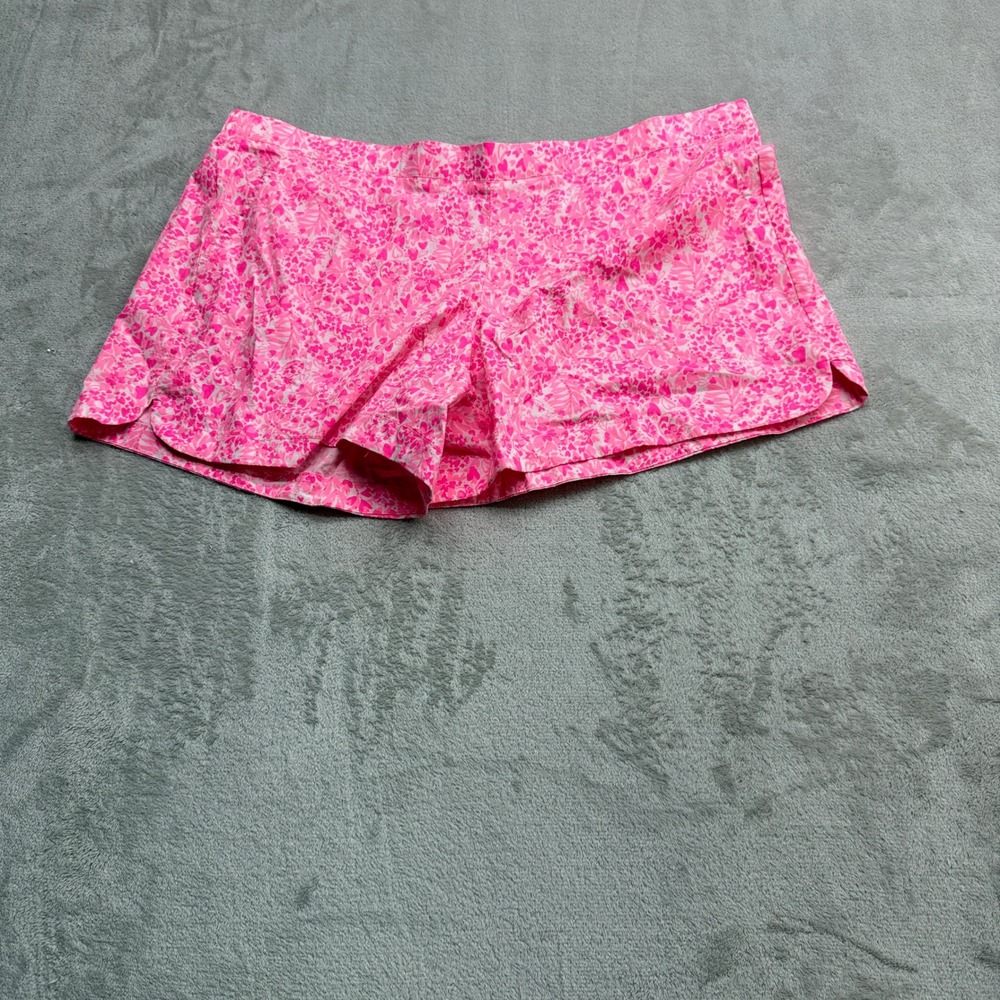 Lilly Pulitzer Shorts Women's XL Pink Floral Heart Print Cotton Stretch Casual